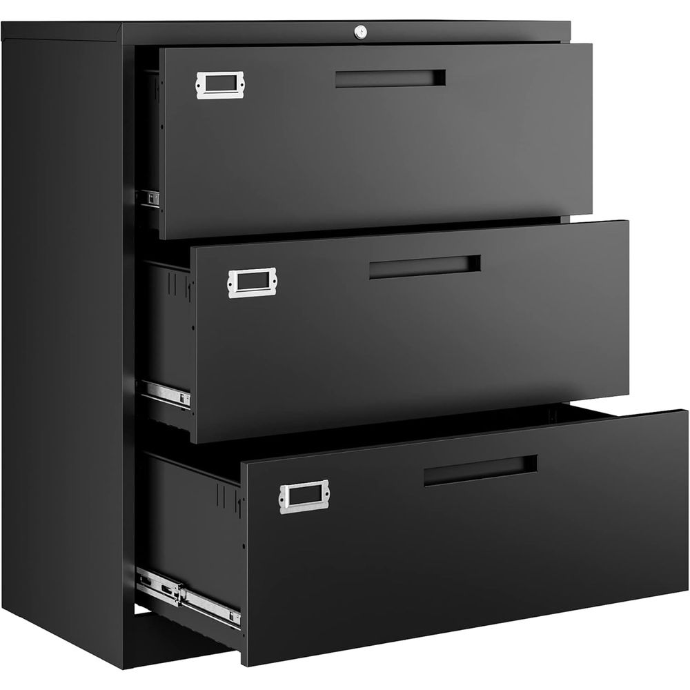 File Cabinet Lateral - خزانة ملفات معدنية سوداء بثلاثة أدراج