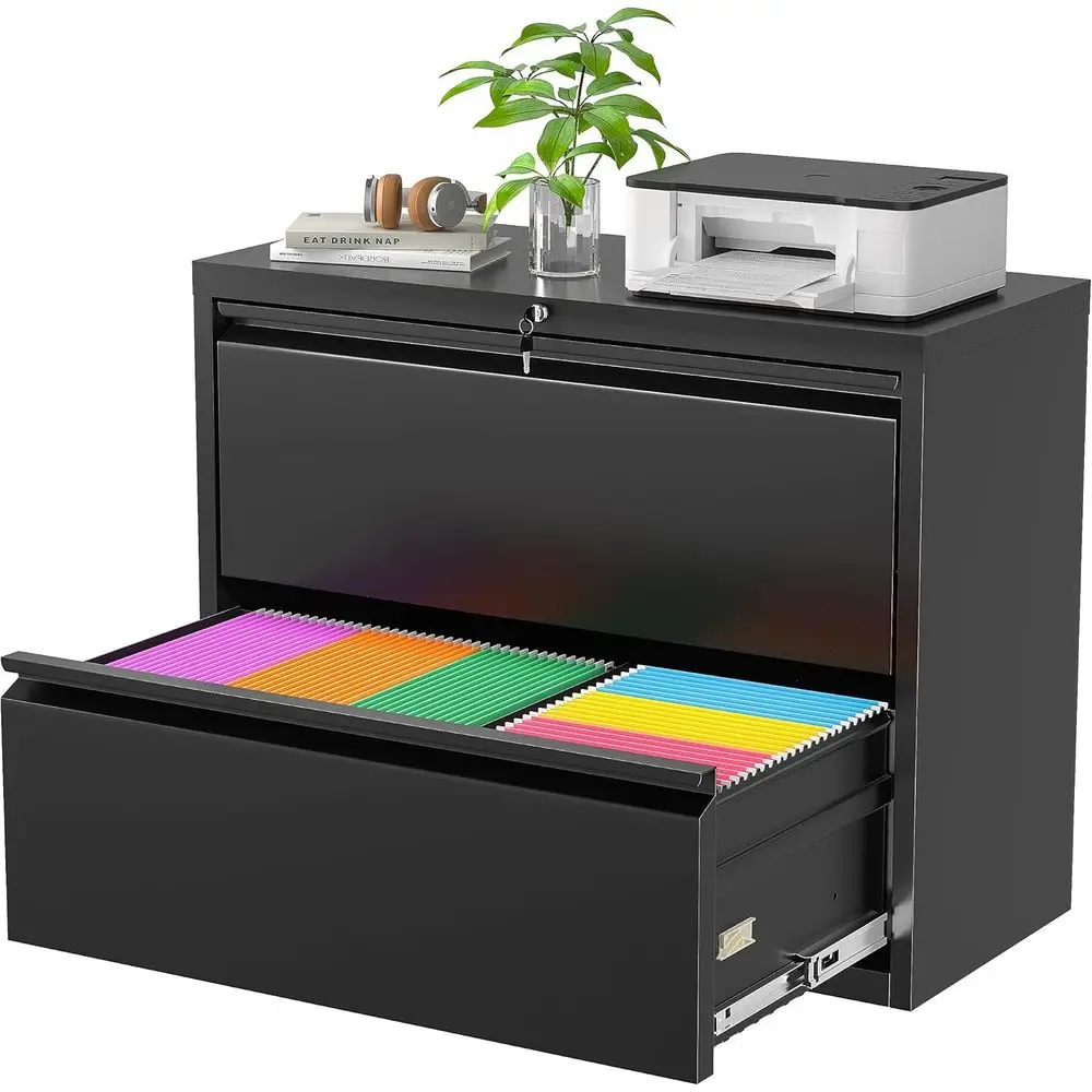 File Cabinet Lateral - خزانة ملفات جانبية سوداء مع قفل،