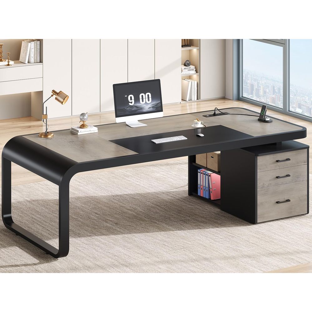 File Cabinet Lateral - مكتب تنفيذي كبير رمادي اللون مقاس