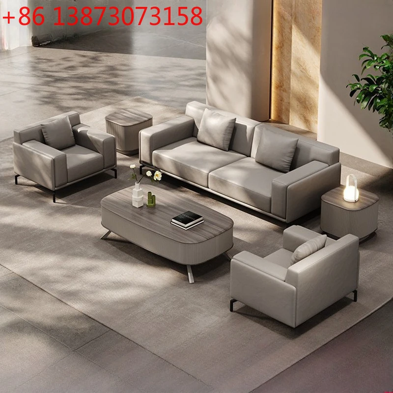 Office Furniture First - أريكة مكتبية من الجلد الطبيعي، مجموعة