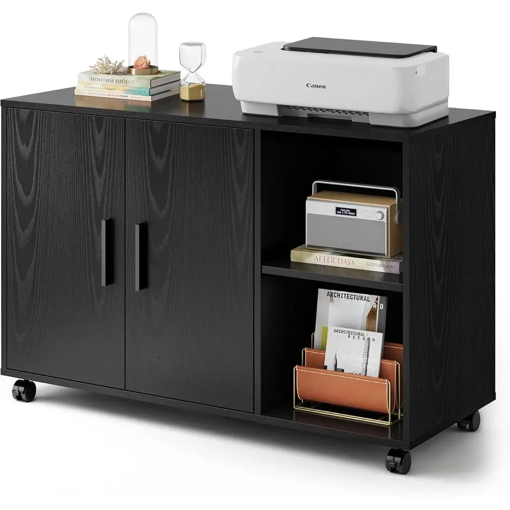 File Cabinet Lateral - خزانة تخزين مكتبية سوداء بأبواب وأرفف،